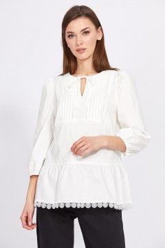 Блуза с кружевом и баской из стрейчевой ткани EOLA 2413 молочный - фото 1