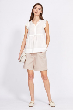 Блуза с рюшем и вырезом V из вискозы и текстиля EOLA 2415.1 молочный - фото 2