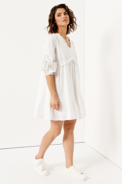 Платье на каждый день из хлопка с пятиугольным вырезом Панда 143280w белый - фото 1