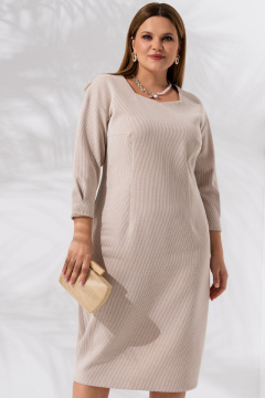 Летнее приталенное платье миди из хлопкового трикотажа Панда 87580w бежевый - фото 2