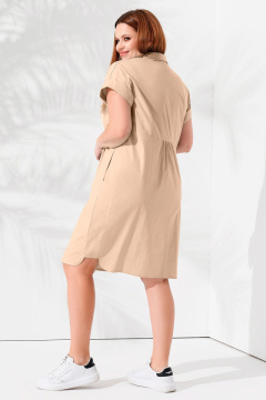 Платье рубашка большого размера с пуговицами и коротким рукавом Панда 92380w бежевый - фото 3