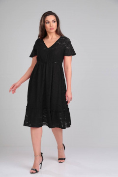 Миди платье из кружева на подкладке с воланами Verita 2205 черный - фото 1
