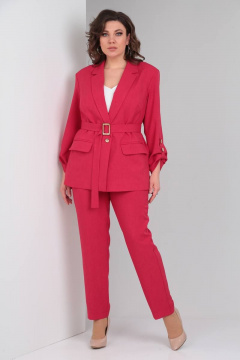 Летний комплект брюк, жакета и топа из текстиля TVIN 7702 бордо - фото 2