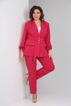 Летний комплект брюк, жакета и топа из текстиля TVIN 7702 бордо - фото 3