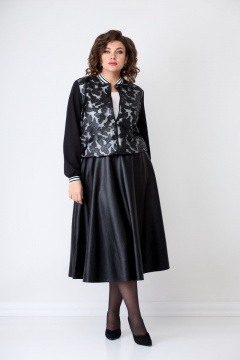 Черный джемпер-бомбер из гипюра и ткани с молнией Solomeya Lux 946C - фото 3