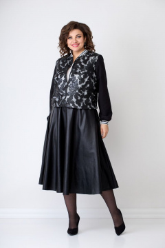 Черный джемпер-бомбер из гипюра и ткани с молнией Solomeya Lux 946C - фото 4