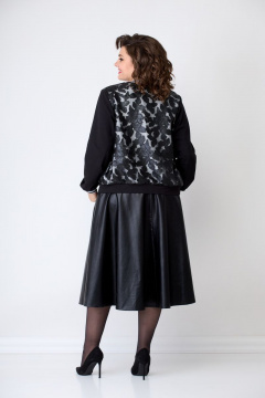 Черный джемпер-бомбер из гипюра и ткани с молнией Solomeya Lux 946C - фото 5