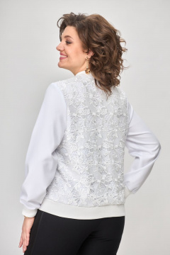 Белый кружевной бомбер с гипюровыми вставками и молнией Solomeya Lux 946K - фото 3