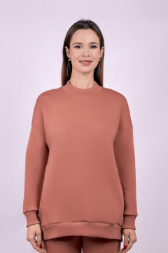 Джемпер из футера с начесом и боковыми карманами Verally 472-1 охра - фото 1