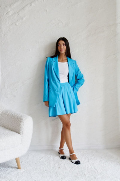 Миниатюрная голубая юбка с складками и прорезными карманами ANNETE A364 - фото 1