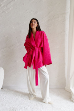 Розовый жакет с узором сердец на запах из фактурного полотна лето ANNETE A5149 - фото 1