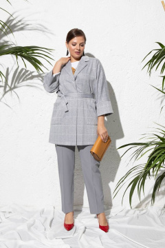 Серый клетчатый жакет пиджачного типа с поясом Femme & Devur 71059 1.50BF(170) - фото 4