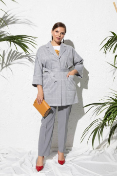 Серый клетчатый жакет пиджачного типа с поясом Femme & Devur 71059 1.50BF(170) - фото 2