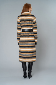 Пальто бежевое демисезонное с ремнем и английским воротником Elema 1-10052-1-170 полоска - фото 3