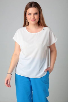 Блузка больших размеров с спущенной линией плеча и округлым вырезом Bliss 8703 молоко - фото 5