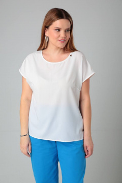 Блузка больших размеров с спущенной линией плеча и округлым вырезом Bliss 8703 молоко - фото 4