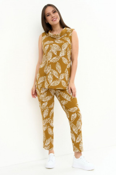 Летний комплект блуза и брюки из льна с карманами Магия моды 2232 горчица - фото 1