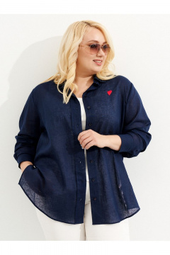 Летняя оверсайз рубашка из льна с декоративной тесьмой Ketty К-03840 синий - фото 2