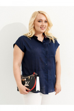 Летняя оверсайз рубашка из льна с разрезами Ketty К-07340 синий - фото 1