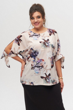 Блуза с принтованным рисунком и лодочкой, демисезон Anelli 1116 ирисы - фото 1