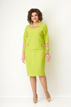 Блуза и юбка из текстиля для нарядных и повседневных лугов Solomeya Lux 949 салатовый - фото 1