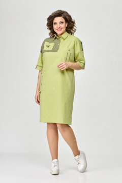 Платье прямого силуэта на кнопку с накладными карманами Karina deLux M-1104 лайм - фото 1