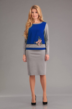 Блуза и юбка из вискозы и трикотажа демисезонный Liona Style 558 василек - фото 1