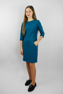 Платье с лодочной горловиной и карманами, синее, до бедра Полесье С4834-16 6С0786-Д43 170 амазонка - фото 1
