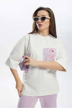 Летний комплект брюк и джемпера свободный стиль Mislana С896 белый+лиловый - фото 4