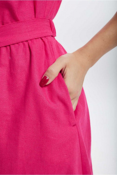 Расклешённое платье из льна с поясом и вытачками Mislana С927 розовый - фото 4