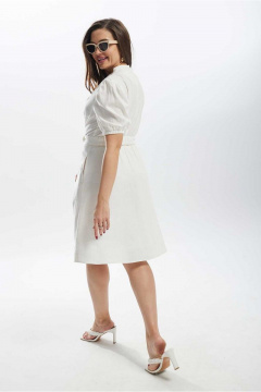 Расклешённое платье из льна с вытачками и поясом Mislana С927 белый - фото 5