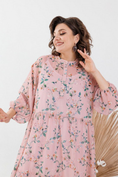 Платье свободное из шифона с воланами и регулятором бретелей Anelli 1031.1 розовый - фото 4