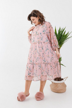 Платье свободное из шифона с воланами и регулятором бретелей Anelli 1031.1 розовый - фото 2