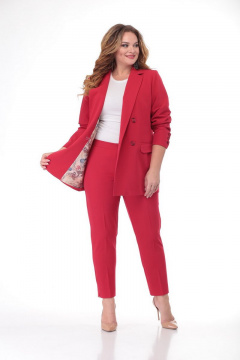 Деловой комплект брюки и жакет на каждый день БелЭльСтиль 785-2 52 22+586-1 04 22 красный - фото 3