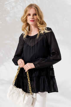 Черная летняя блузка из вискозы и хлопка с рукавом 72 см Панда 81090z черный - фото 1