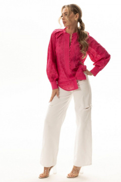 Блузка летняя с кружевом на реглане и складками Golden Valley 2274 фуксия - фото 4