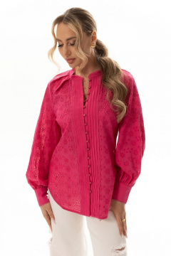 Блузка летняя с кружевом на реглане и складками Golden Valley 2274 фуксия - фото 1
