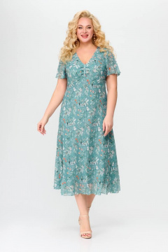 Бирюзовое платье из шифона с V-образным вырезом Slaviaelit 428-1 бирюза - фото 1