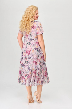 Платье прилегающее из шифона с V-образным вырезом и расширенной линией низа Slaviaelit 428-1 лиловое - фото 2