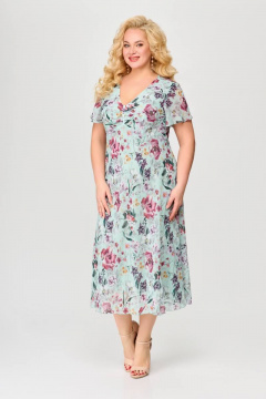 Платье прилегающее из шифона с V-образным вырезом и крылышком Slaviaelit 428-1 мята - фото 1