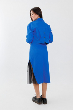 Юбка трапеция миди из джинса с карманами и декоративной вставкой Anelli 1279 василек - фото 5