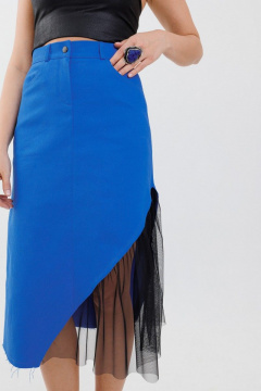 Юбка трапеция миди из джинса с карманами и декоративной вставкой Anelli 1279 василек - фото 3
