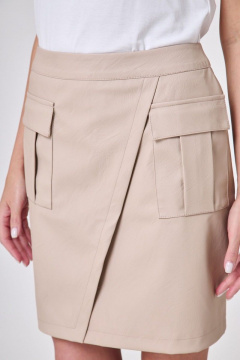 Юбка из эко кожи с имитацией запаха и минеральным стилем Anelli 975 беж_мокко - фото 3