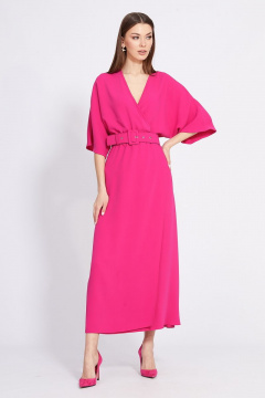 Платье на запах с вырезом V, midi длина, полуприлегающий силуэт EOLA 2365 малина - фото 3