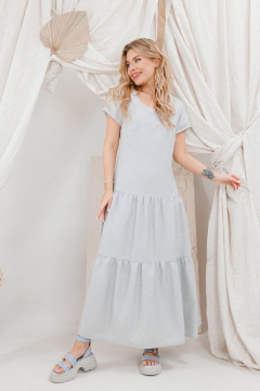 Летящее платье с валанами и съемной вышивкой AMORI 9656 светло-серый - фото 1
