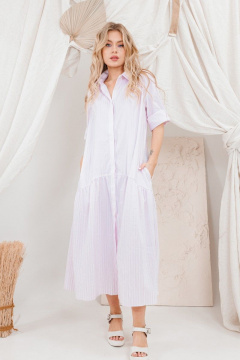 Хлопковое платье в полоску с воротником и карманами AMORI 9660 розовая_полоска - фото 1