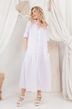 Хлопковое платье в полоску с воротником и карманами AMORI 9660 розовая_полоска - фото 2