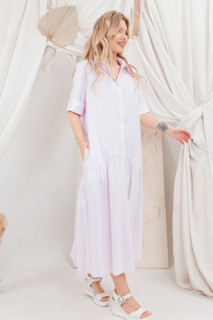 Хлопковое платье в полоску с воротником и карманами AMORI 9660 розовая_полоска - фото 3