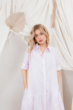 Хлопковое платье в полоску с воротником и карманами AMORI 9660 розовая_полоска - фото 4