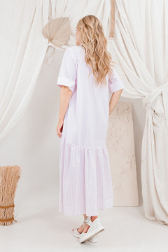 Хлопковое платье в полоску с воротником и карманами AMORI 9660 розовая_полоска - фото 5